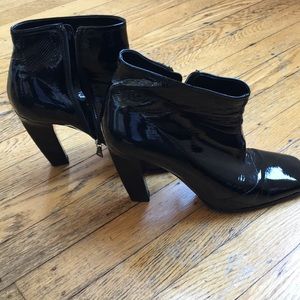 Black patent Prada booties